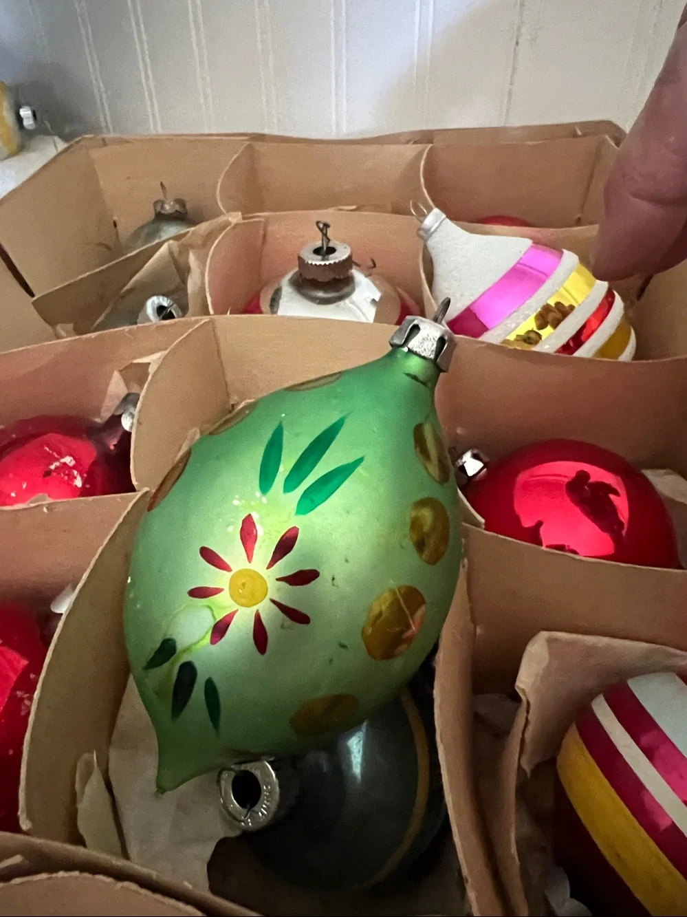 Lot Vintage Shiny Brite striped mercury glass Christmas Ornaments plus others